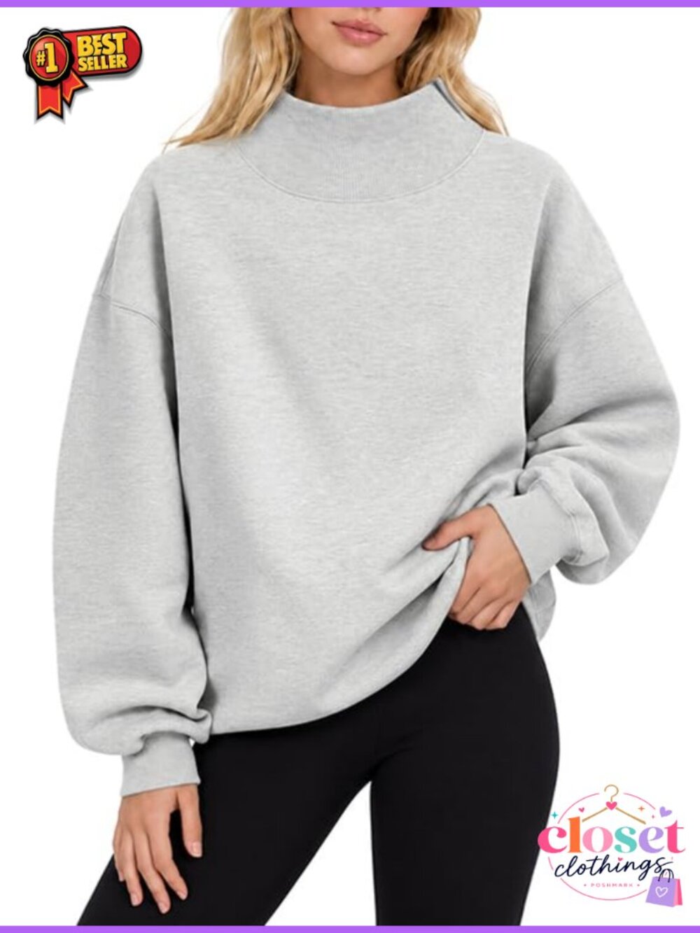 Women's Oversized Mock Neck Sweatshirt Cozy Fleece Pullover